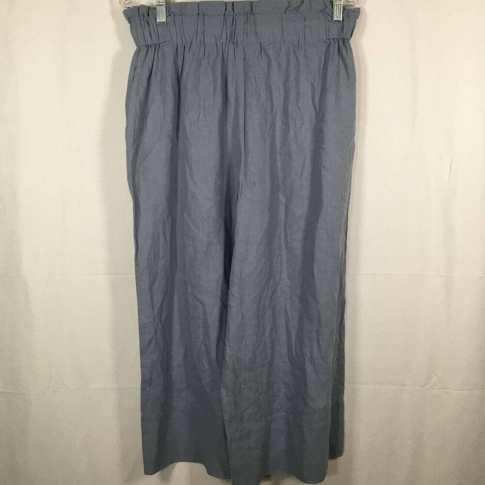 NWT Elodie Pants Womens Sz L Blue Cotton Drawstring Waist Wide Leg Capri Crop - Picture 5 of 11
